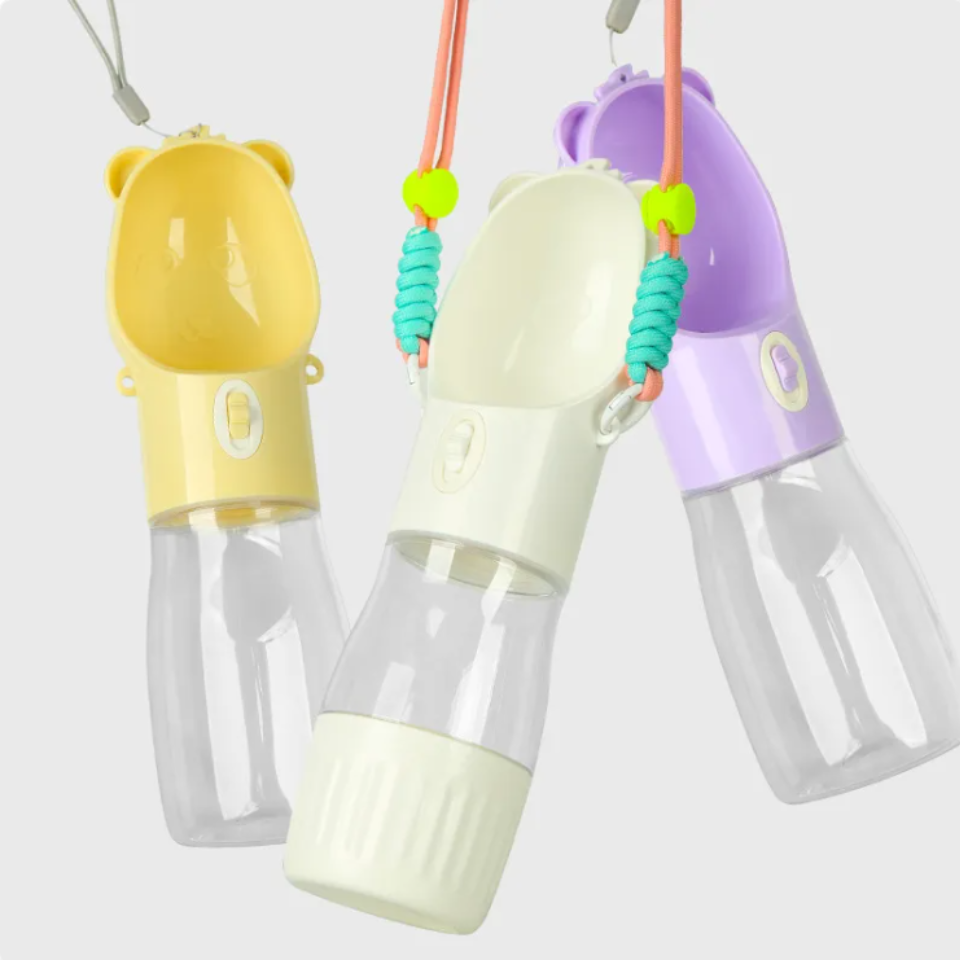 Dog Water Bottle with Food Container & Poop Bag Holder