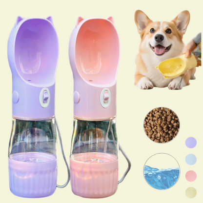 Dog Water Bottle with Food Container & Poop Bag Holder