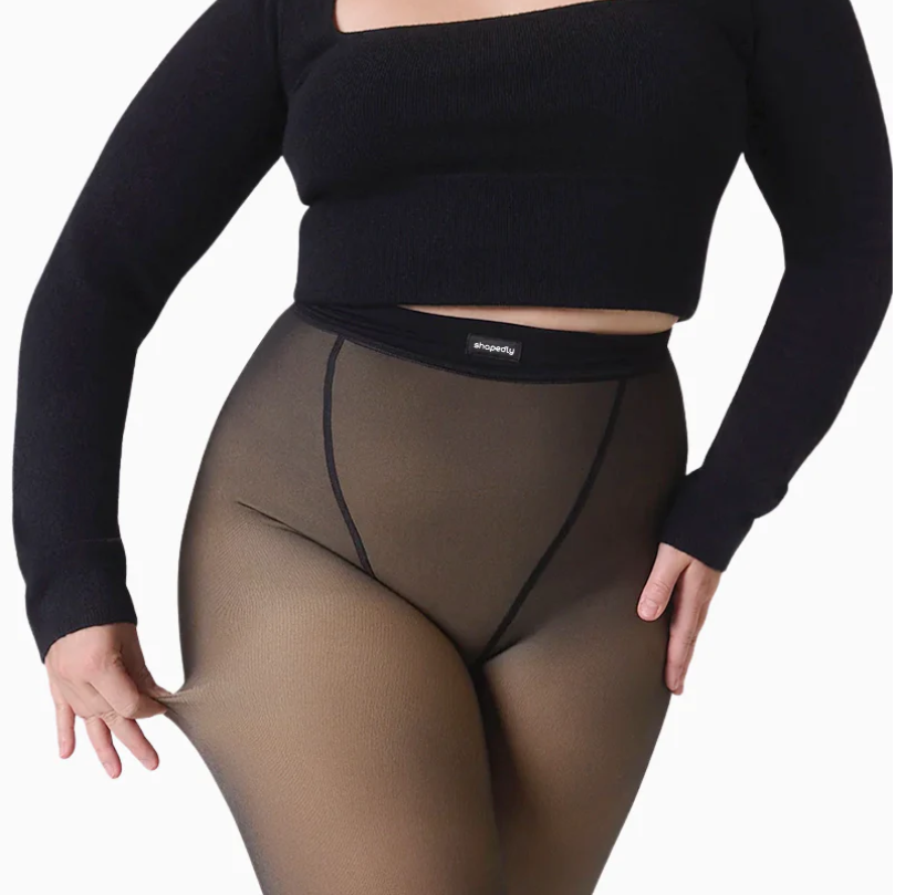 Black Fake Translucent Tights - 2 Pack Ultra Comfy Faux Sheer Pantyhose, Semi Opaque